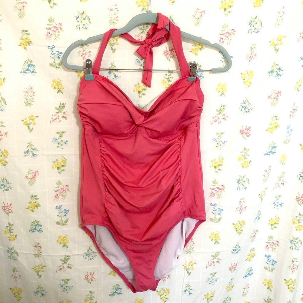 Size 16 Jansen bandeau one piece coral swimsuit